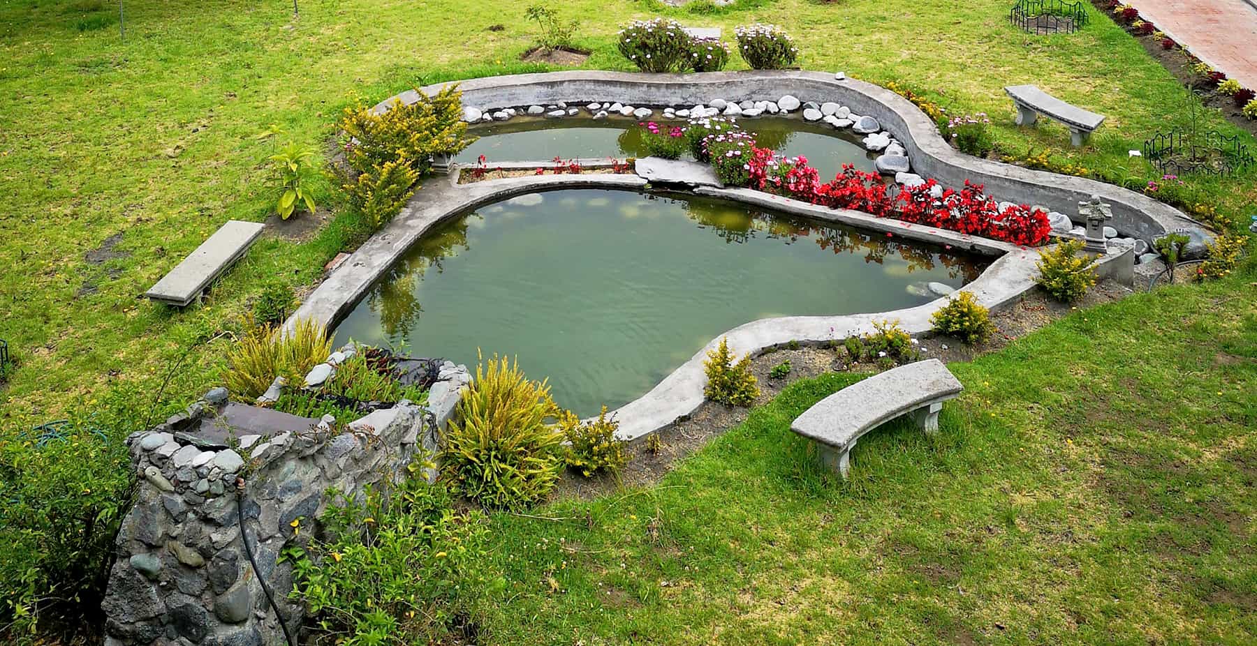 water feature pond with various materials