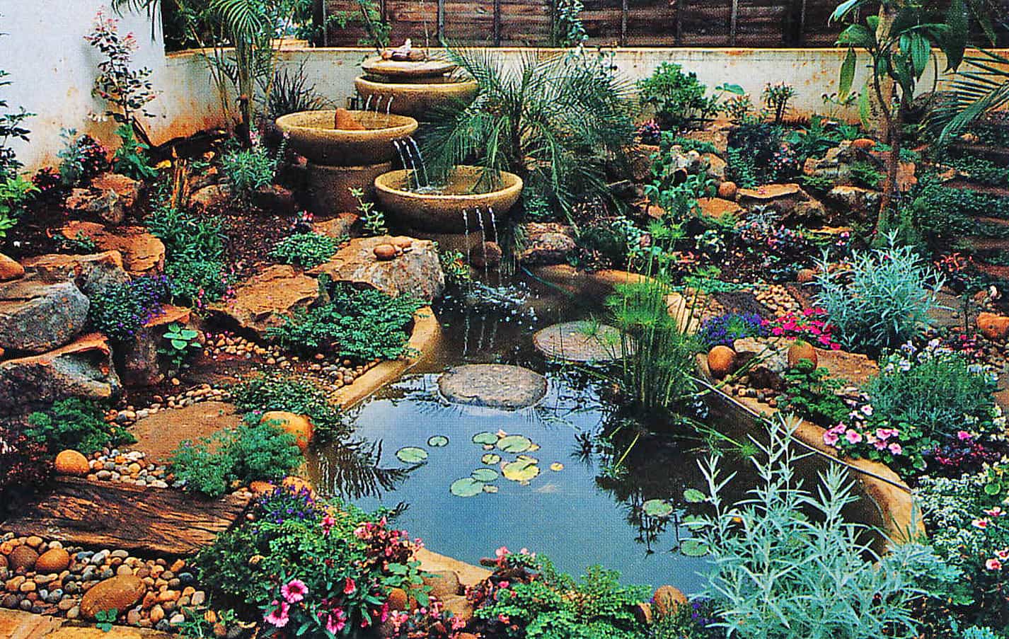 Three tier fountain and pond