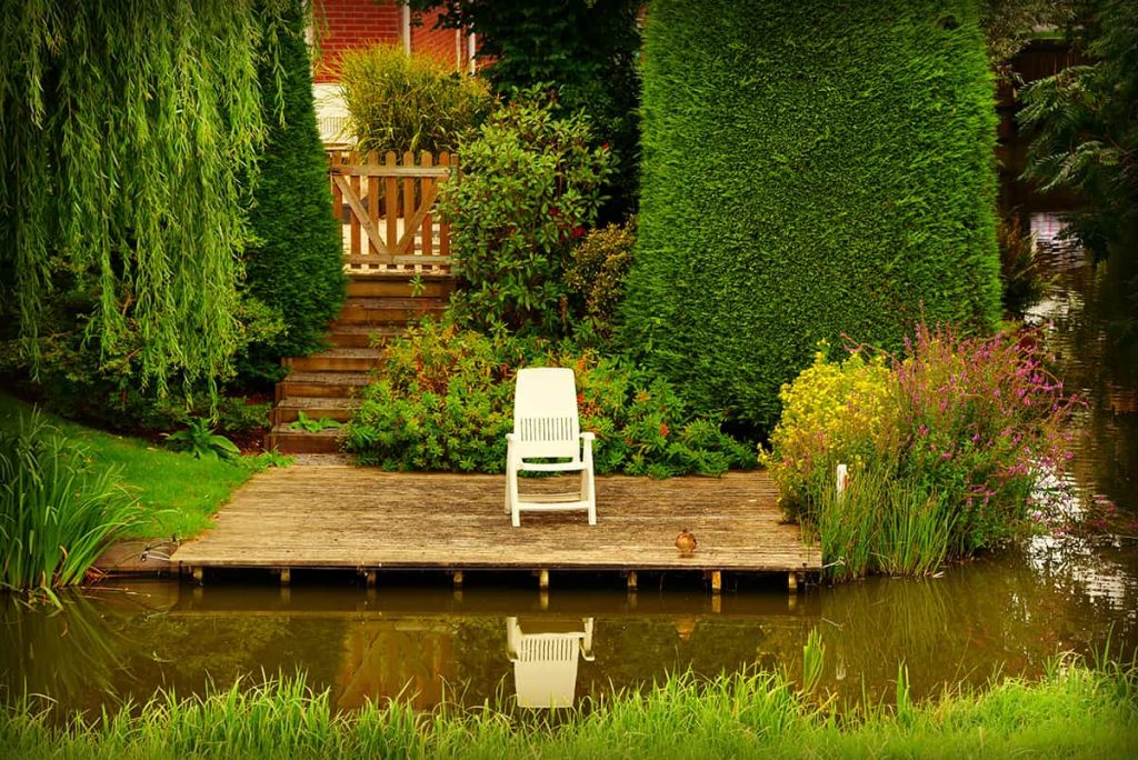 timber deck on water feature pond